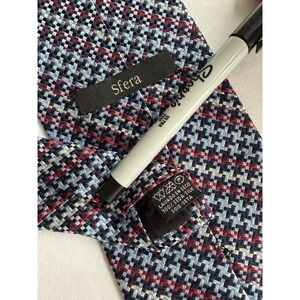 Sfera 	Blue Red Geometric Woven Jacquard Striped	100% Silk Tie Spain 58.5 x 3.75